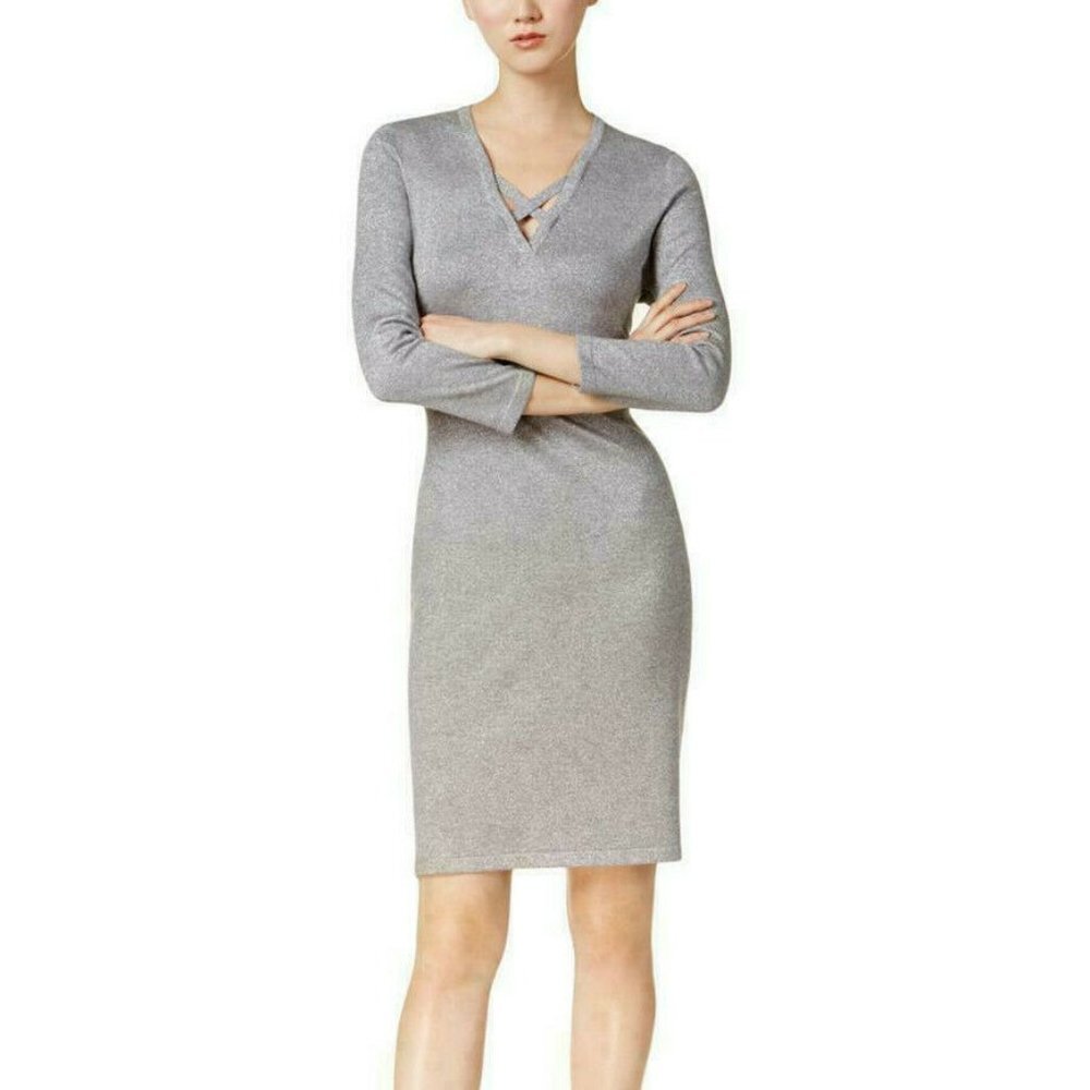 Calvin Klein Women's Sparkle Gray Sweater Dress Size L
